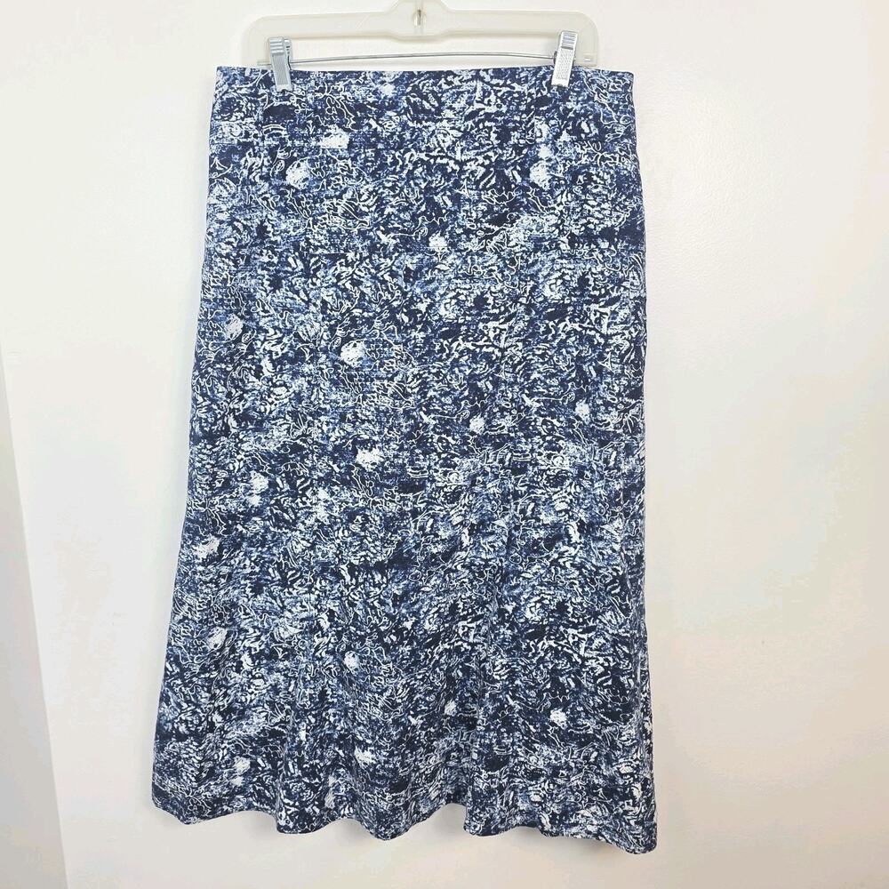 For Cynthia Blue White Linen Blend Coastal Beachy Midi Skirt‎ Size Medium